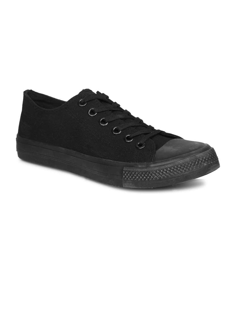 men solid black lace up sneaker - 20425260 -  Standard Image - 1
