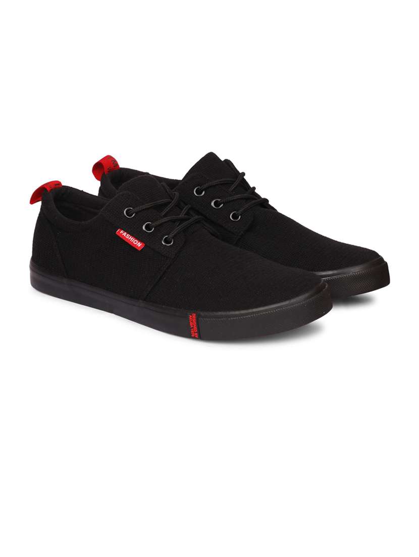 men solid black lace up sneaker - 20425376 - Standard Image - 1