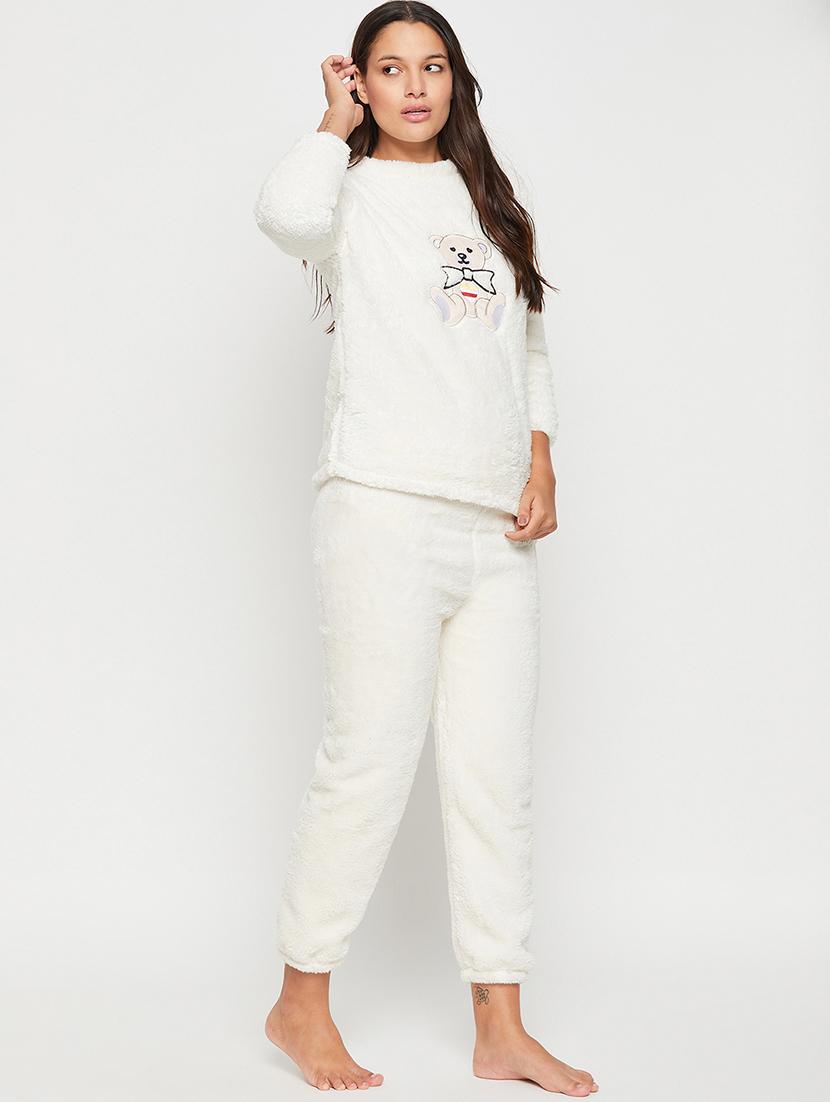 white self design pyjama nightwear set - 20425548 - Standard Image - 1