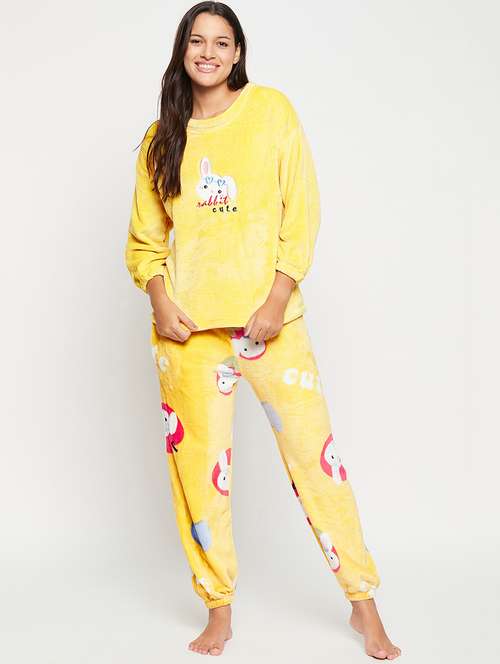 yellow quirky print pyjama nightwear set