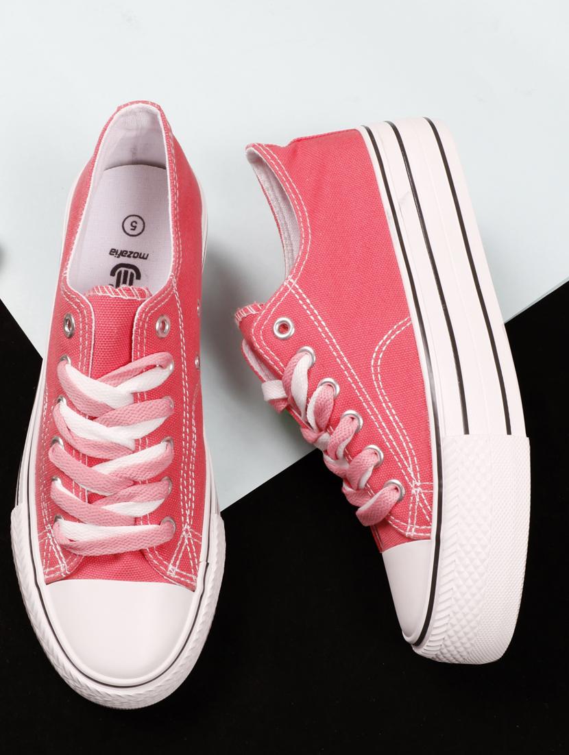 pink canvas laceup sneakers - 20425611 - Standard Image - 1