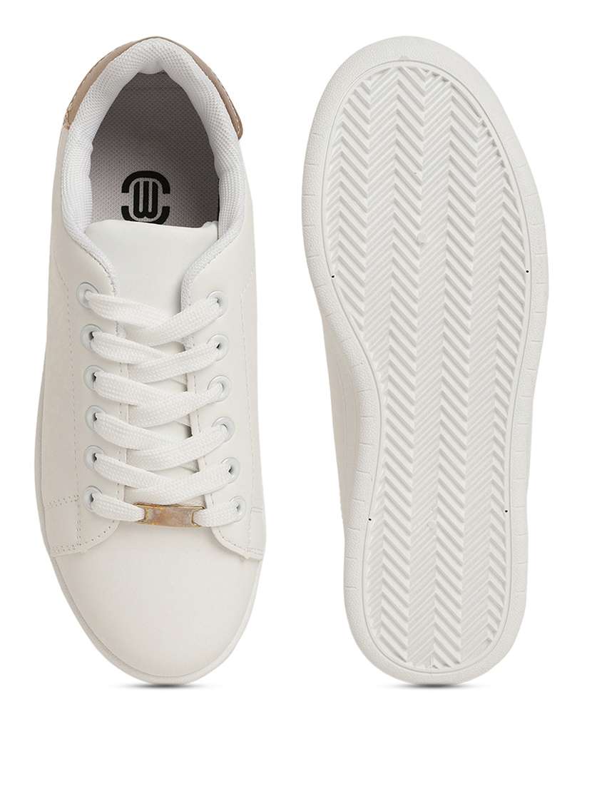 women solid white lace-up sneaker - 20425617 -  Standard Image - 4