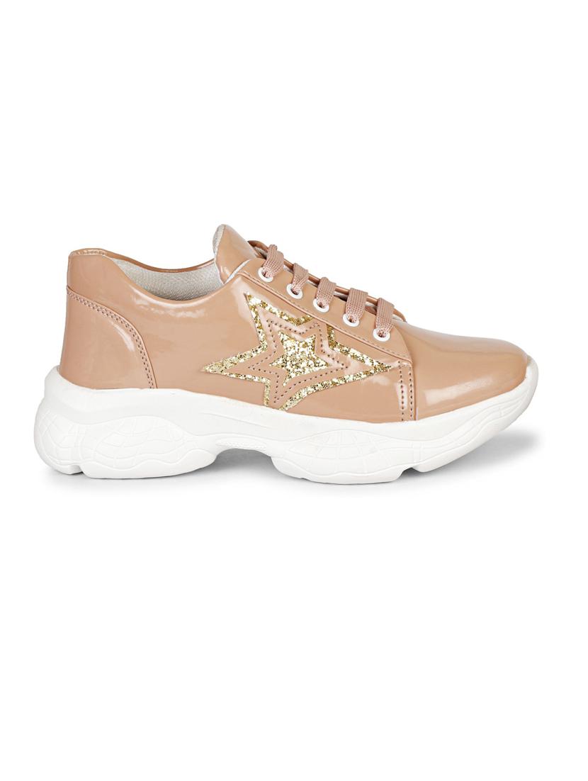 women solid beige embellished lace-up sneaker - 20425626 -  Standard Image - 1