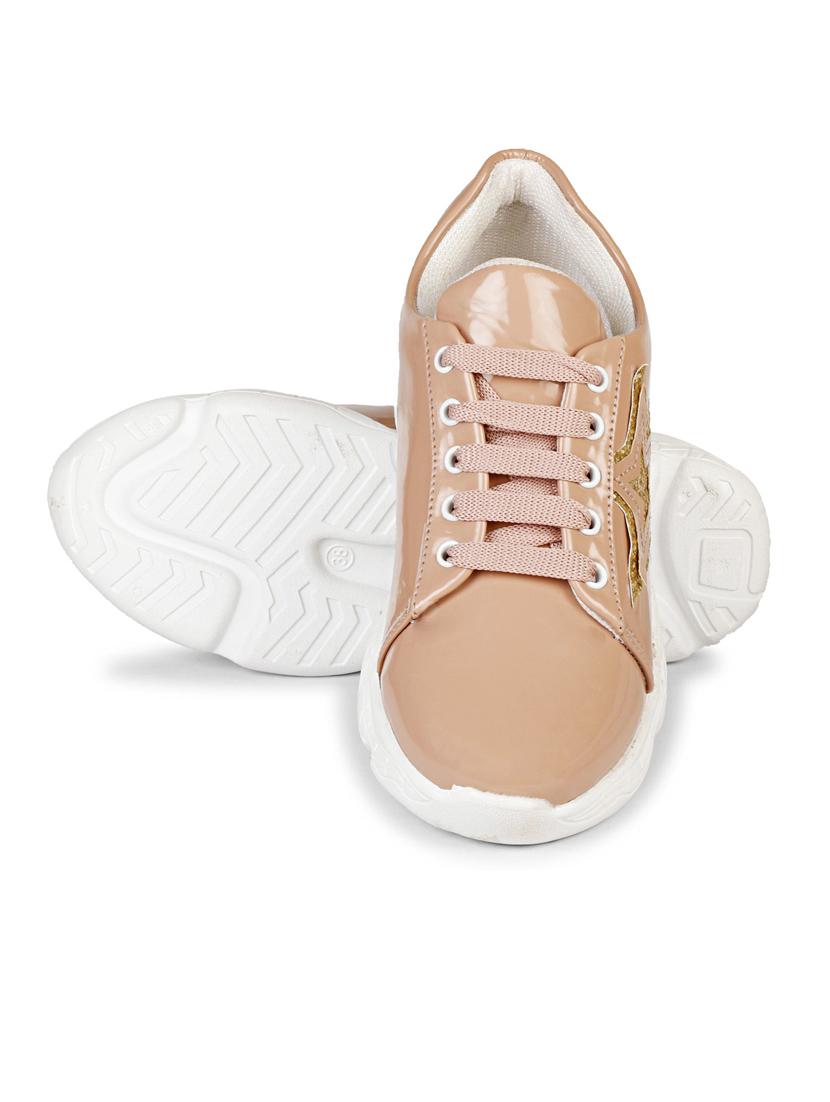 women solid beige embellished lace-up sneaker - 20425626 - Standard Image - 4