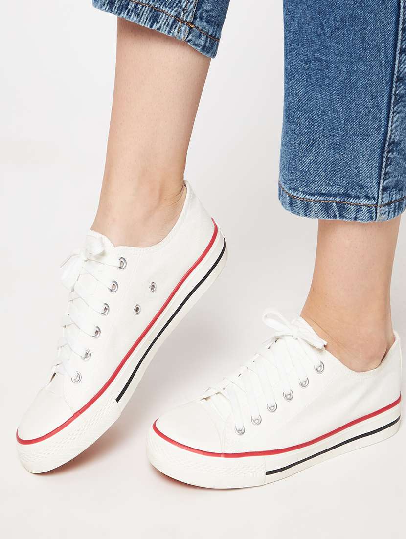 women solid white lace-up sneaker - 20425639 -  Standard Image - 1