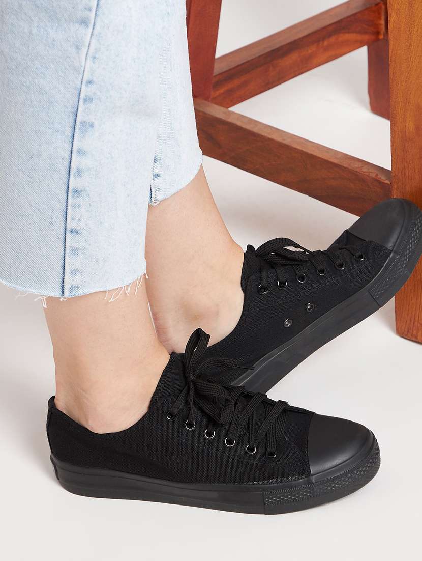 black canvas laceup sneakers - 20425666 -  Standard Image - 1