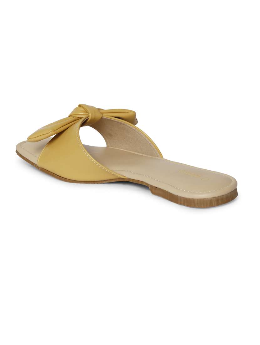 women solid lemon sherbet colored slip on flat sandal - 20425959 - Standard Image - 1