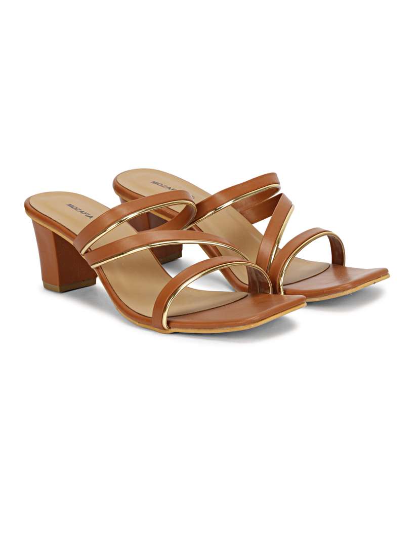women solid tan slip on heels sandal - 20425989 - Standard Image - 1
