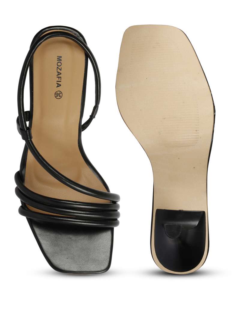 women solid black slip on heels sandal - 20426003 - Standard Image - 4