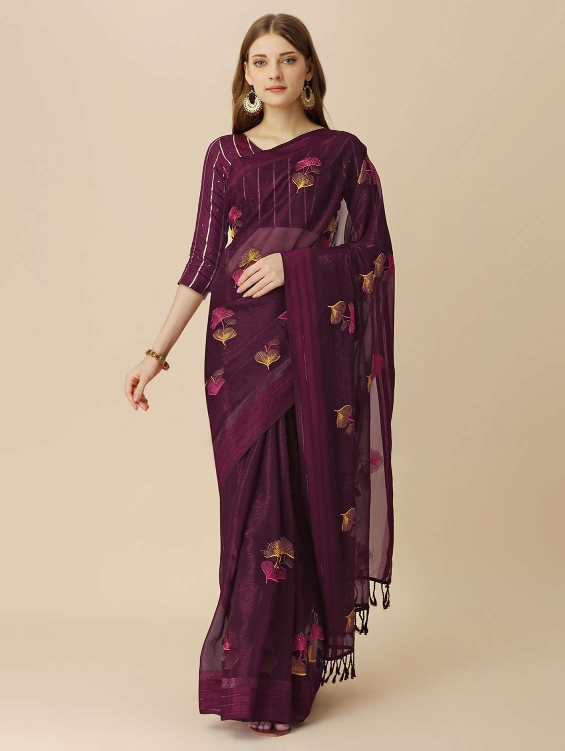 women's floral magenta colored saree