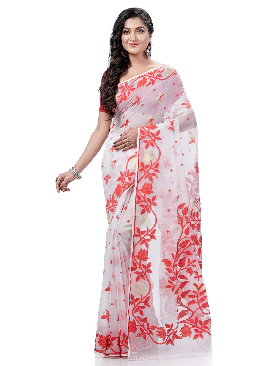 women's self design white colored saree with blouse - 20427142 -  Zoom Image - 0