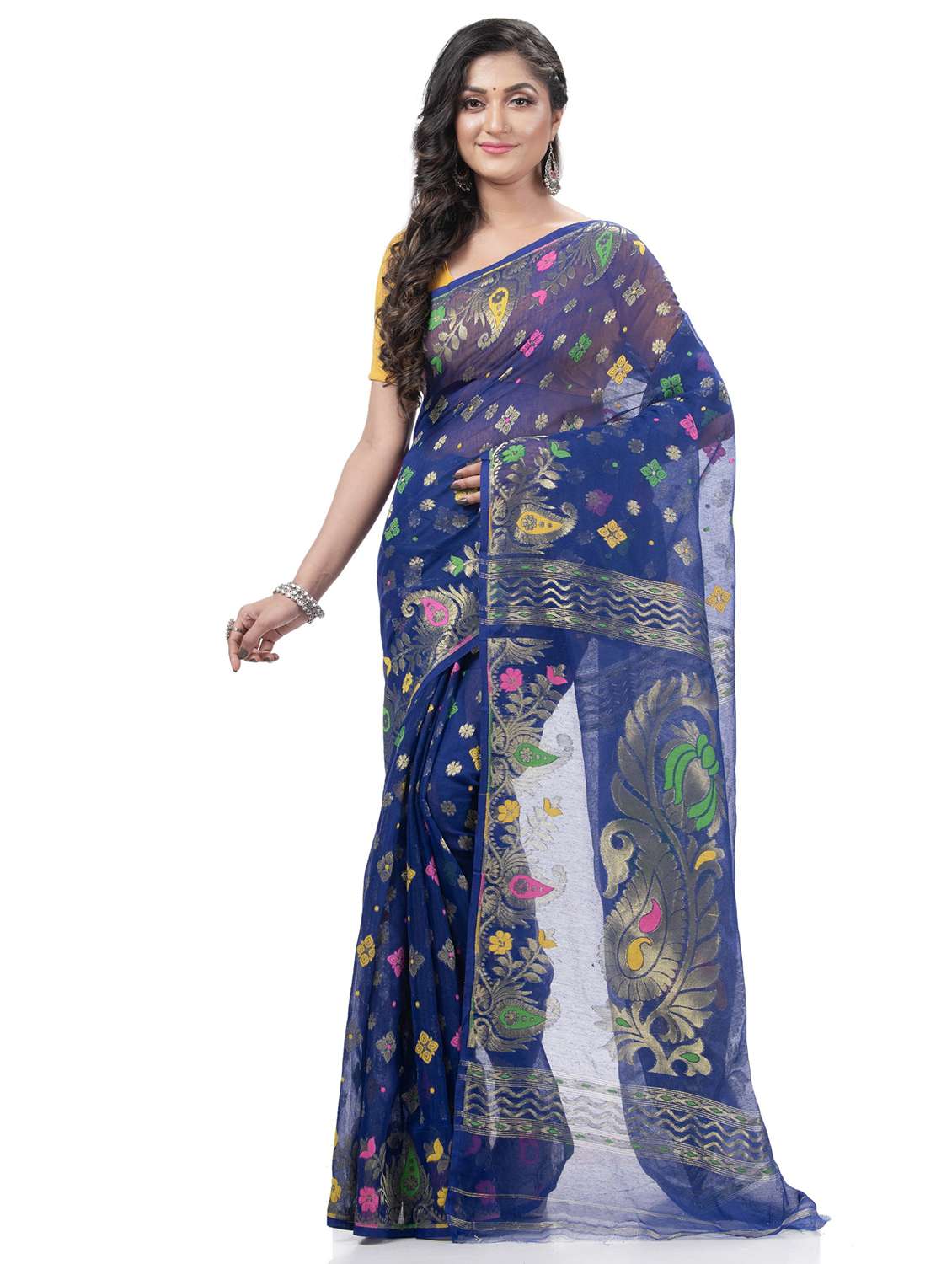 women's self design blue colored saree with blouse - 20427145 -  Zoom Image - 0