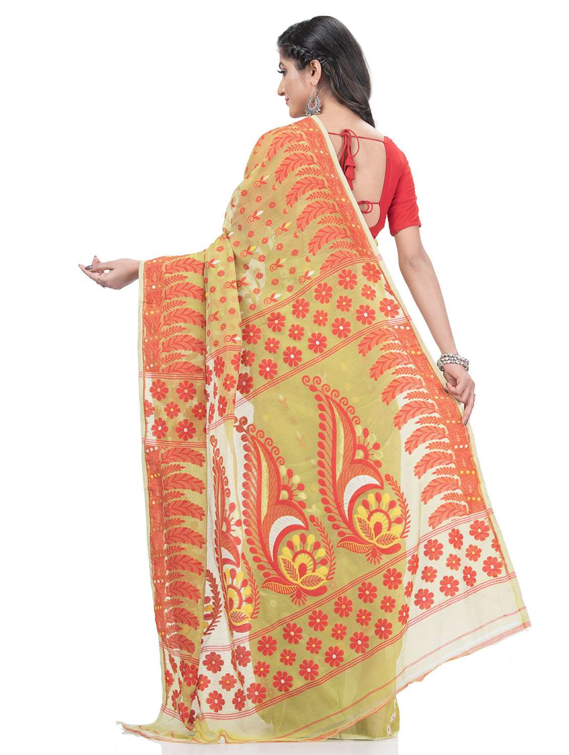 women's self design olive colored saree with blouse - 20427156 -  Standard Image - 1