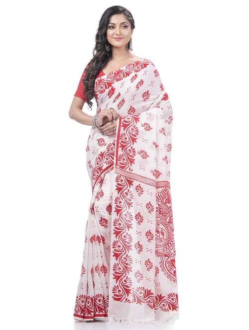 women's self design white colored saree with blouse - 20427161 -  Standard Image - 0