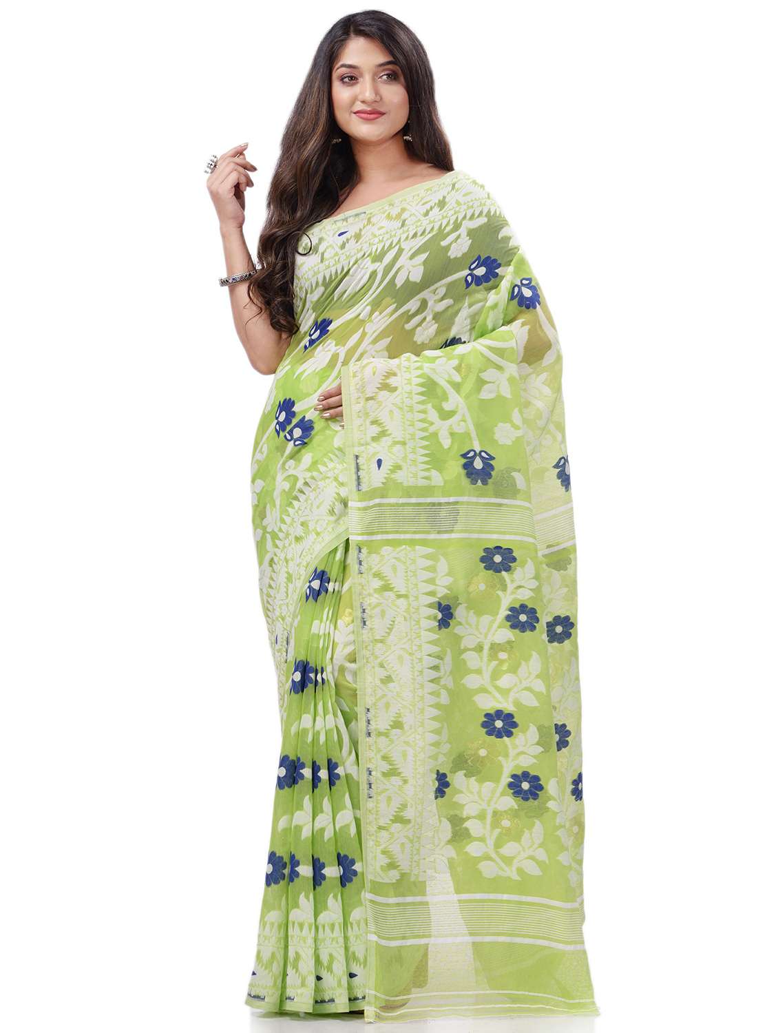 women's floral lime colored saree with blouse