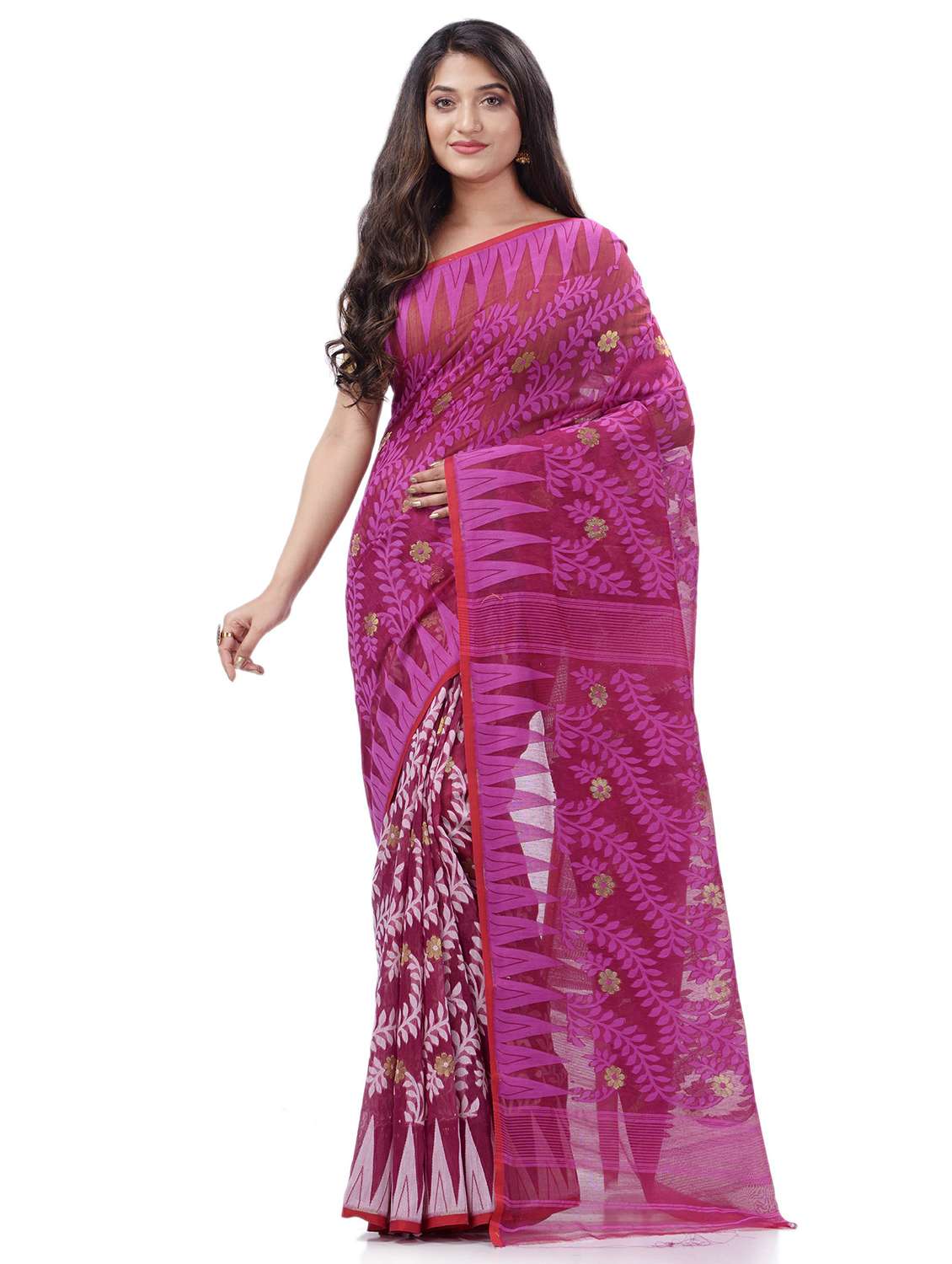 women's self design pink colored saree with blouse - 20427181 - Zoom Image - 0