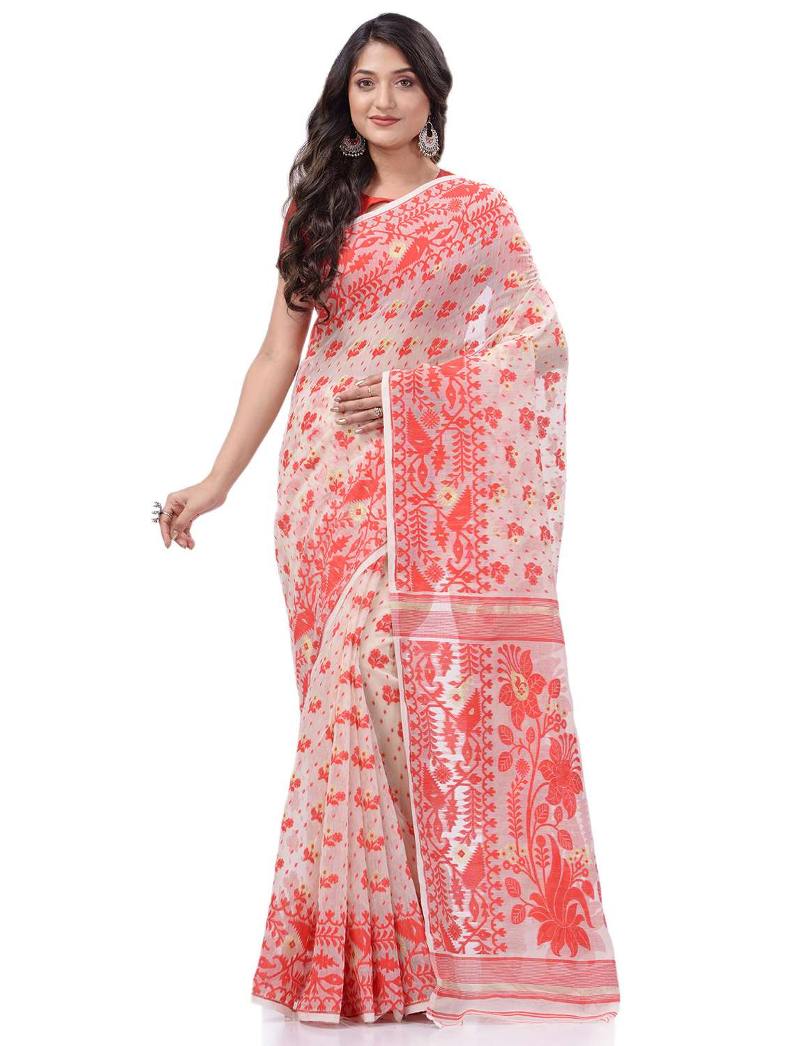 women's self design off white colored saree with blouse