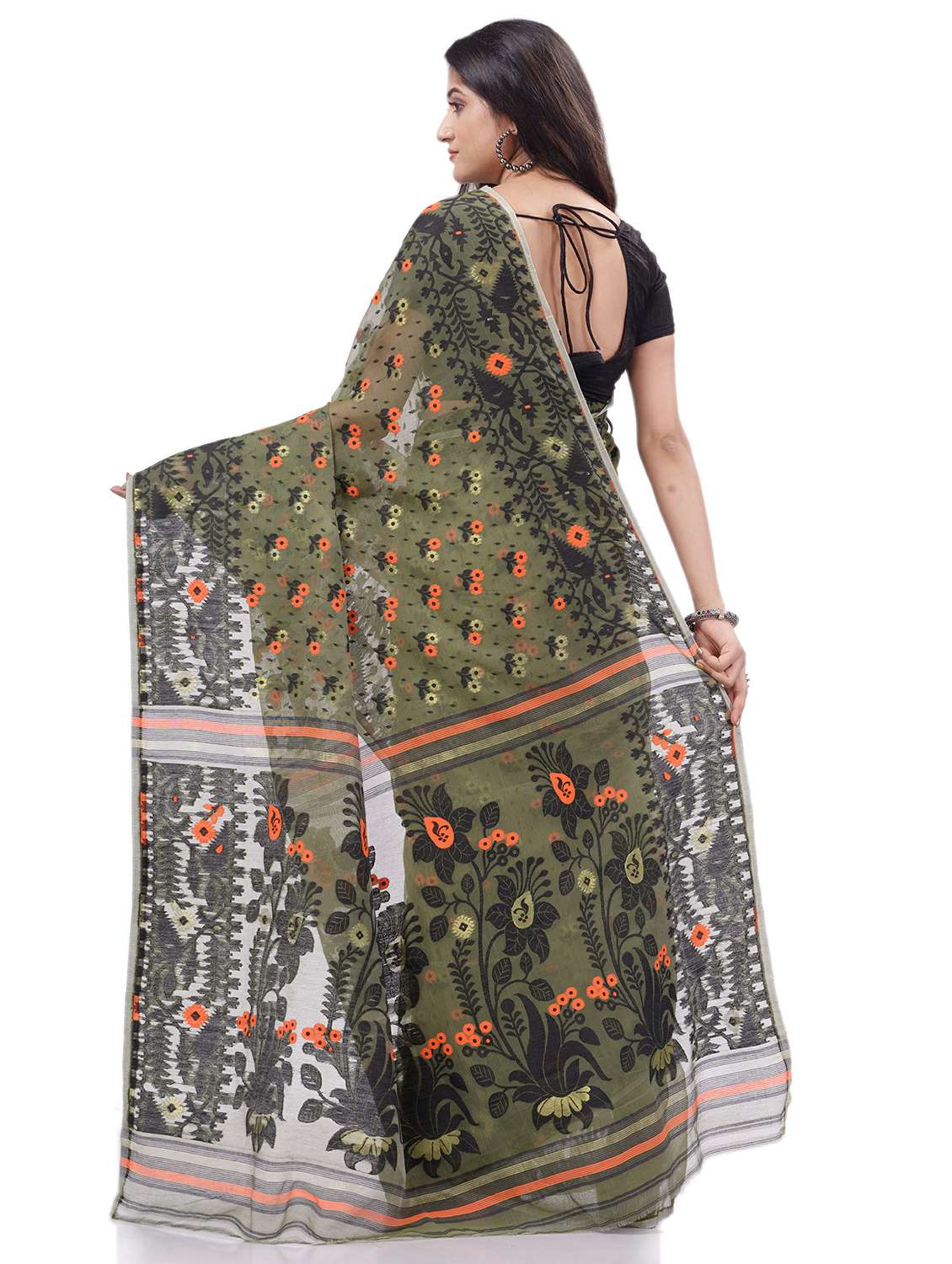 women's self design olive colored saree with blouse - 20427186 -  Standard Image - 1