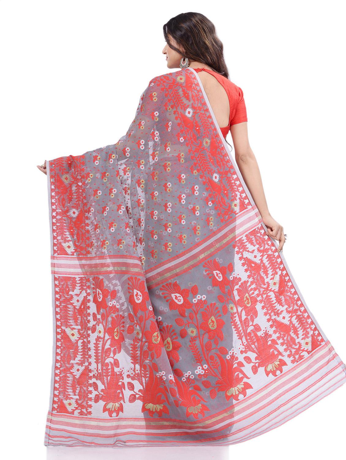 grey self design jamdani saree with blouse - 20427188 - Standard Image - 1