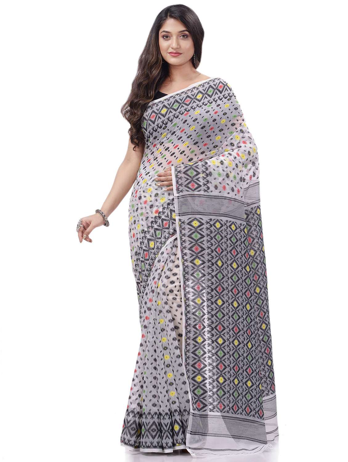 women's self design grey colored saree with blouse