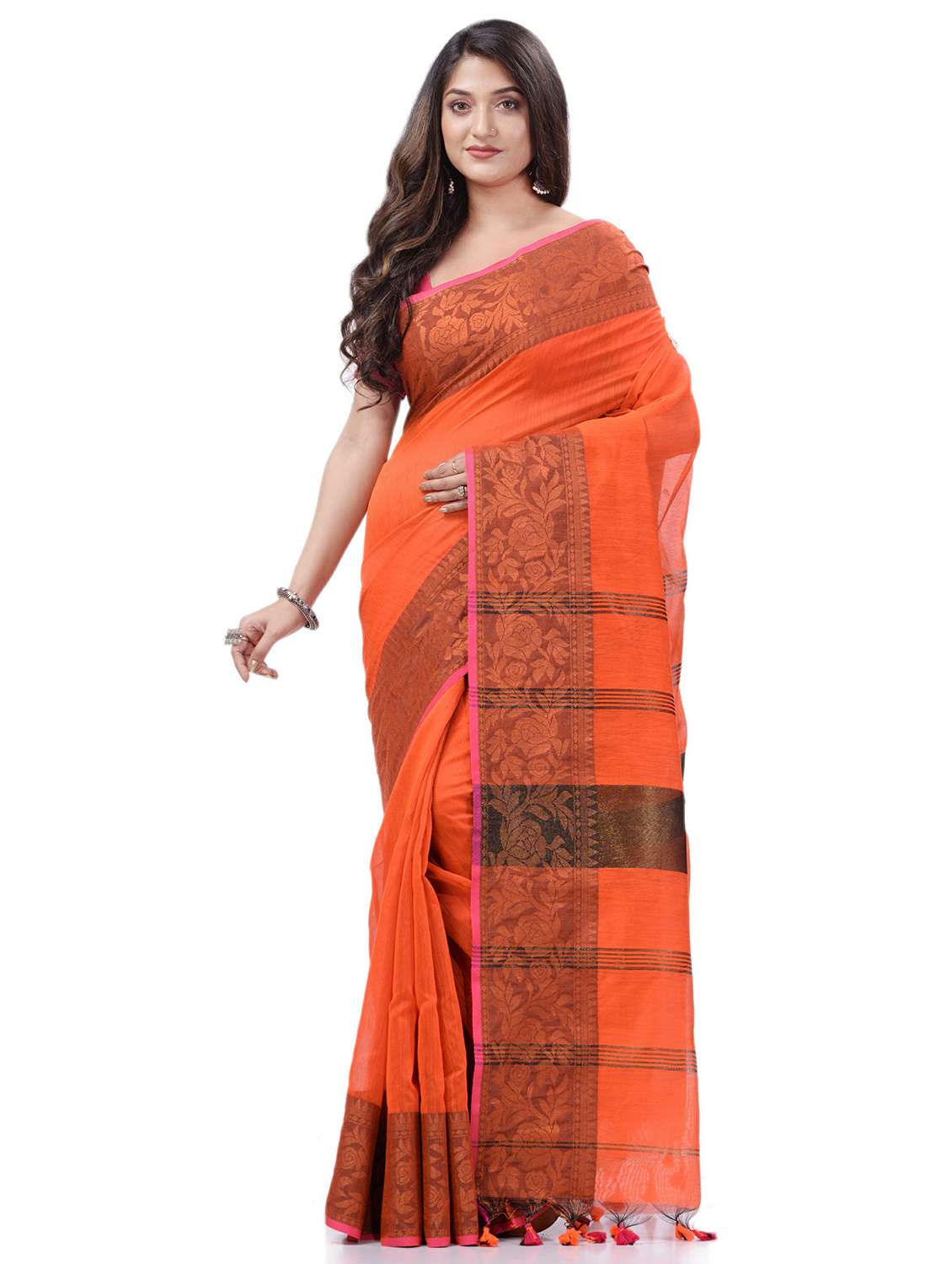 women's self design orange colored saree with blouse - 20427220 -  Zoom Image - 0