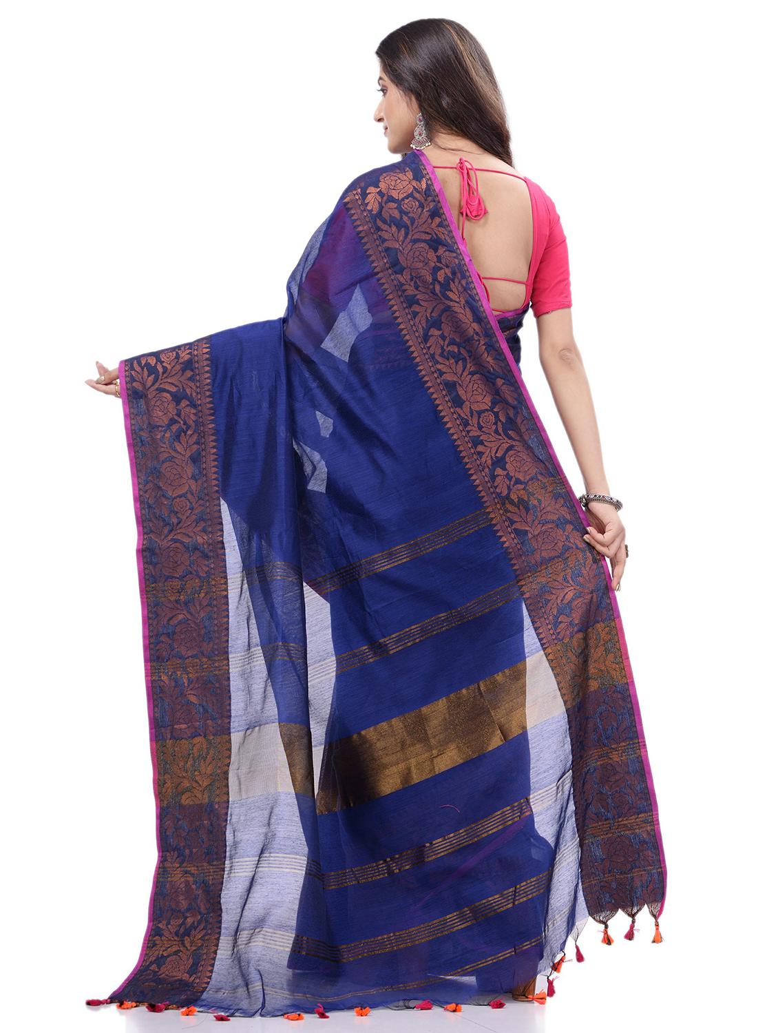 women's bordered navy blue colored saree with blouse - 20427221 - Standard Image - 1
