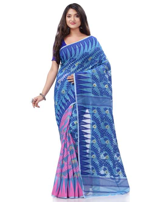 women's self design blue colored saree with blouse - 20427235 -  Standard Image - 0