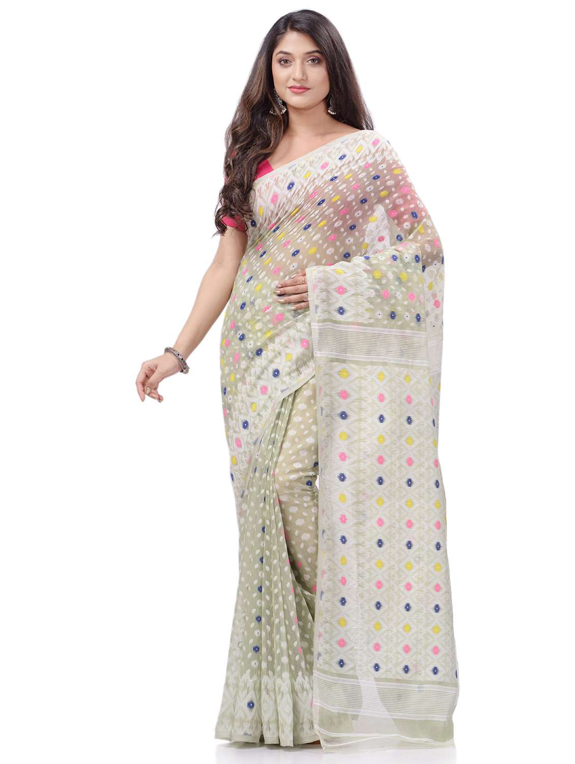women's self design white colored saree with blouse