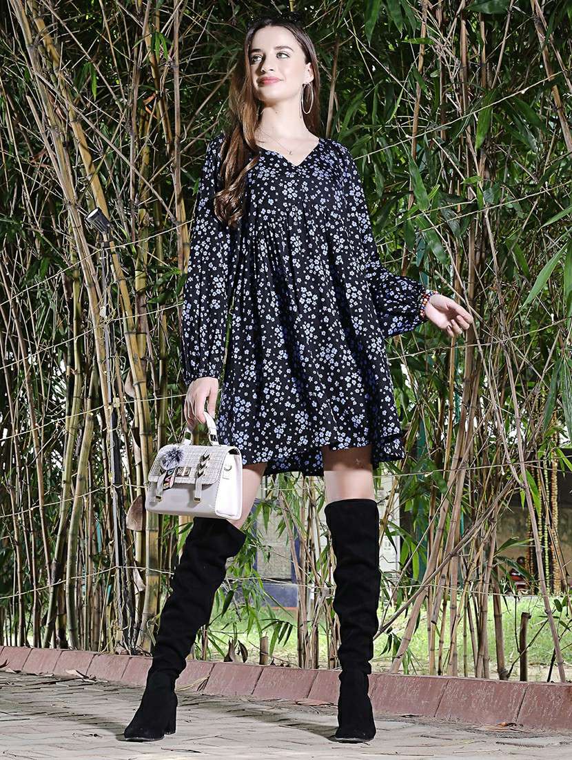 black floral print empire line dress