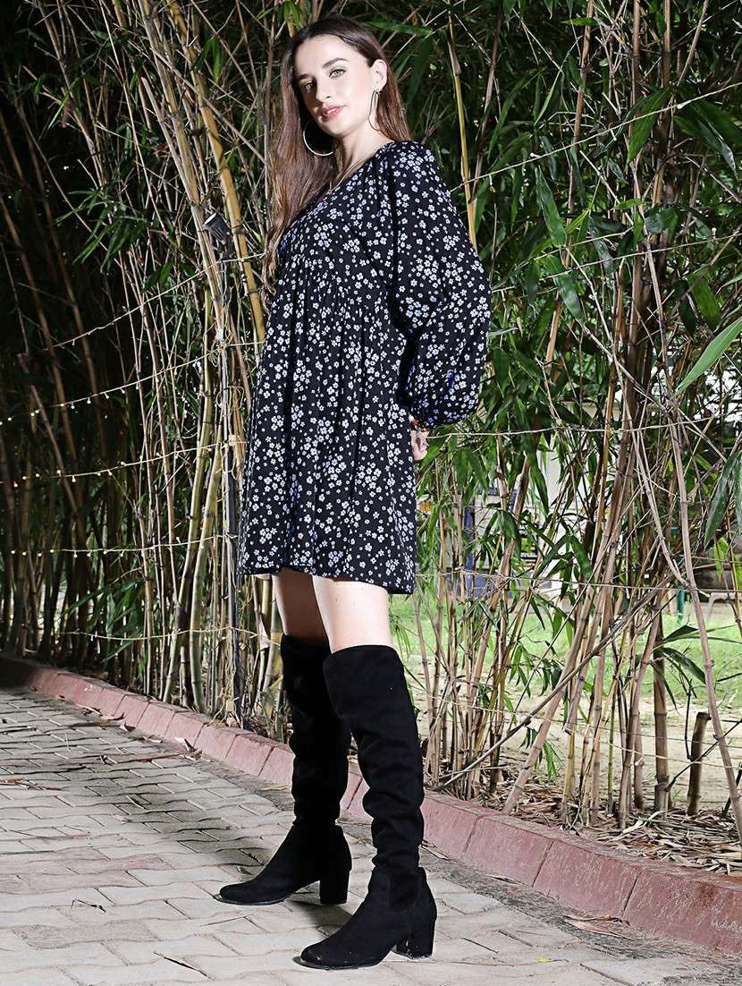 black floral print empire line dress - 20427257 -  Standard Image - 1