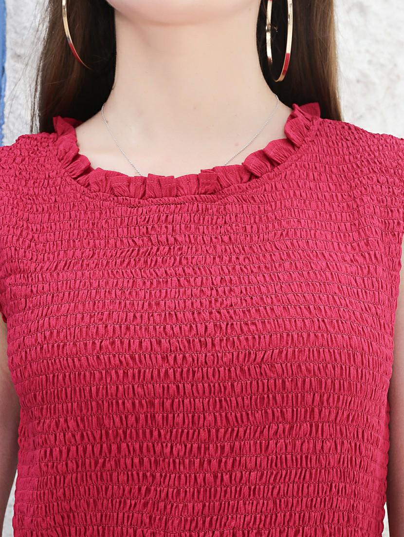 red solid sleeveless fit & flare dress - 20427263 - Standard Image - 4