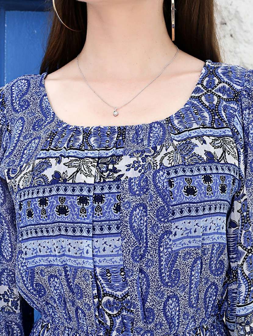 blue printed fit & flare dress - 20427276 - Standard Image - 4