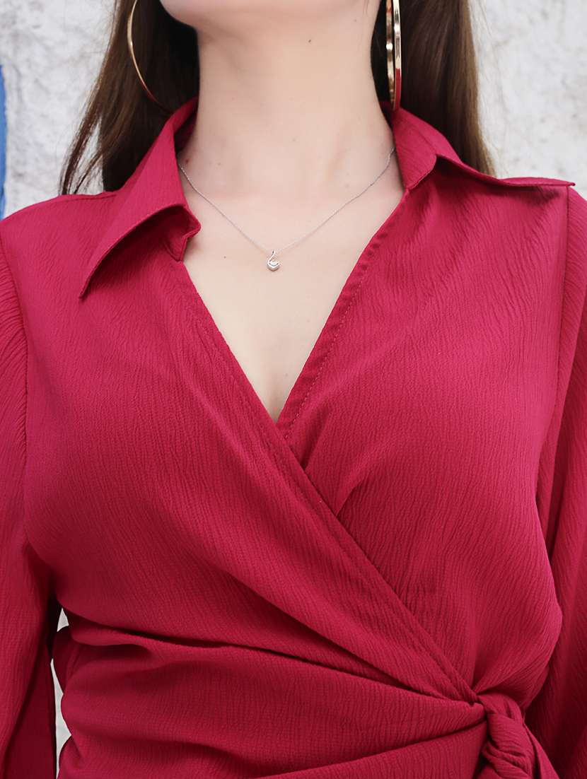 pink solid wrap dress - 20427280 -  Standard Image - 4