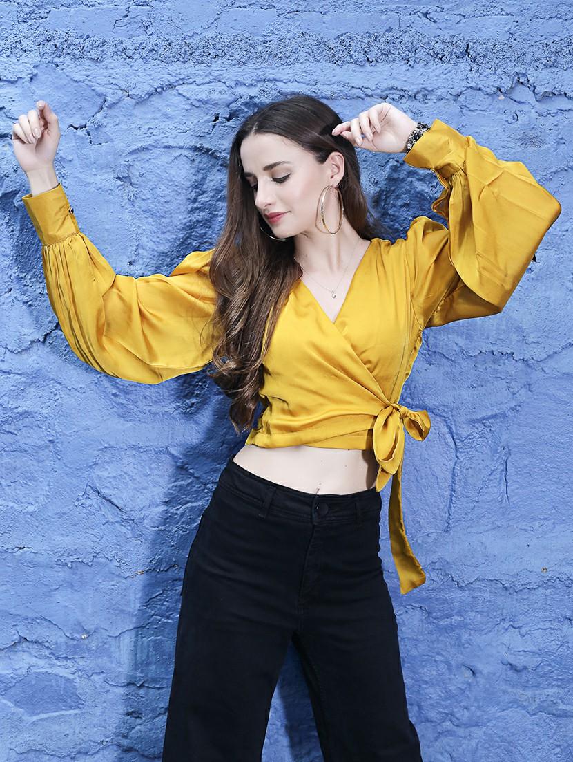 yellow solid wrap top - 20427303 - Zoom Image - 0