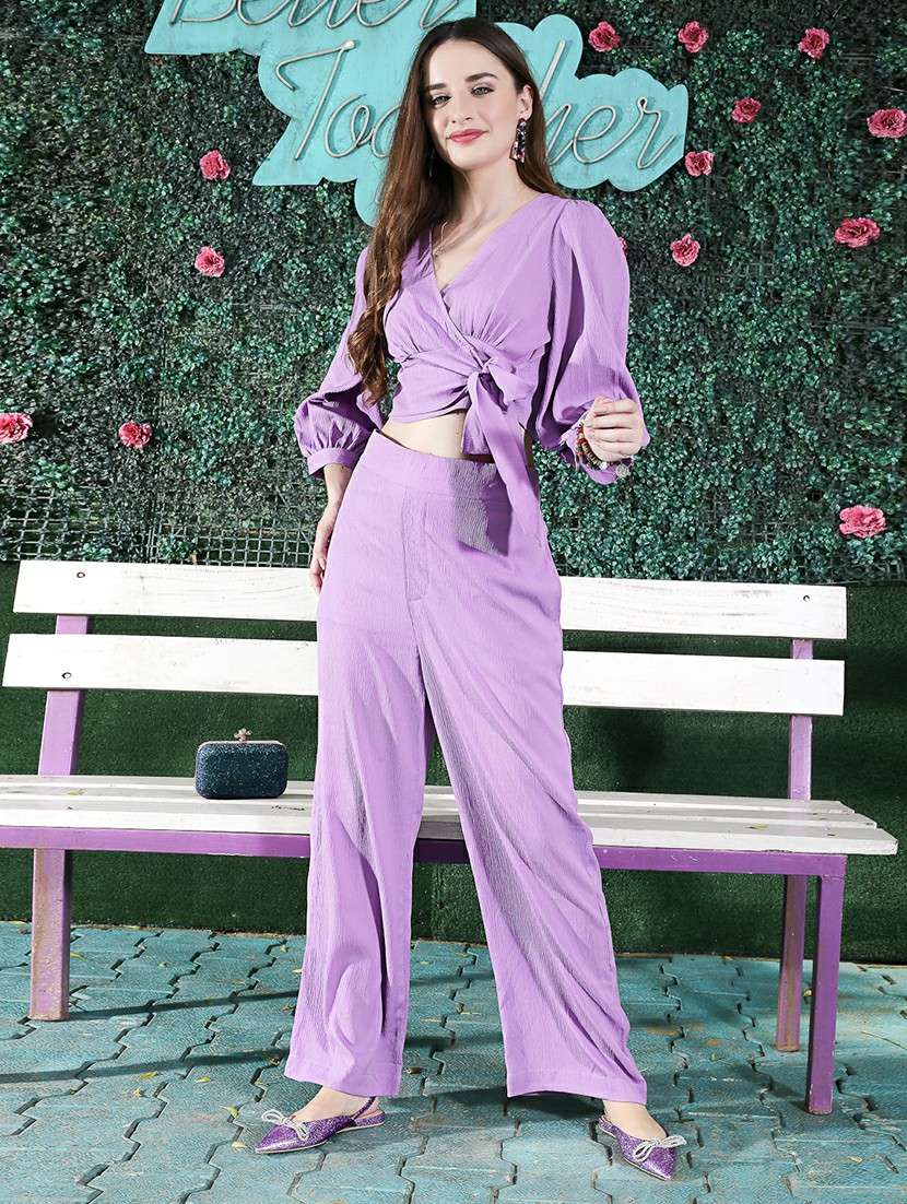 purple top and trouser set co-ord