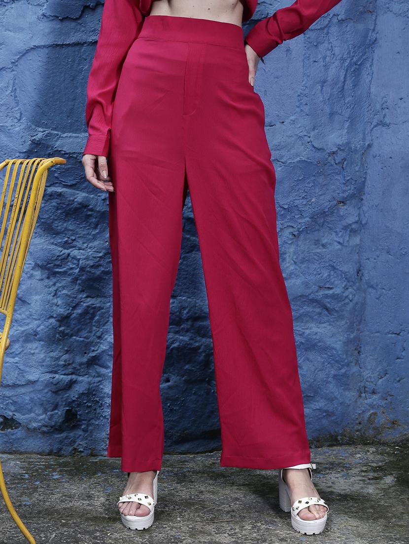 women fuchsia polyester flat front trouser - 20427325 -  Zoom Image - 0