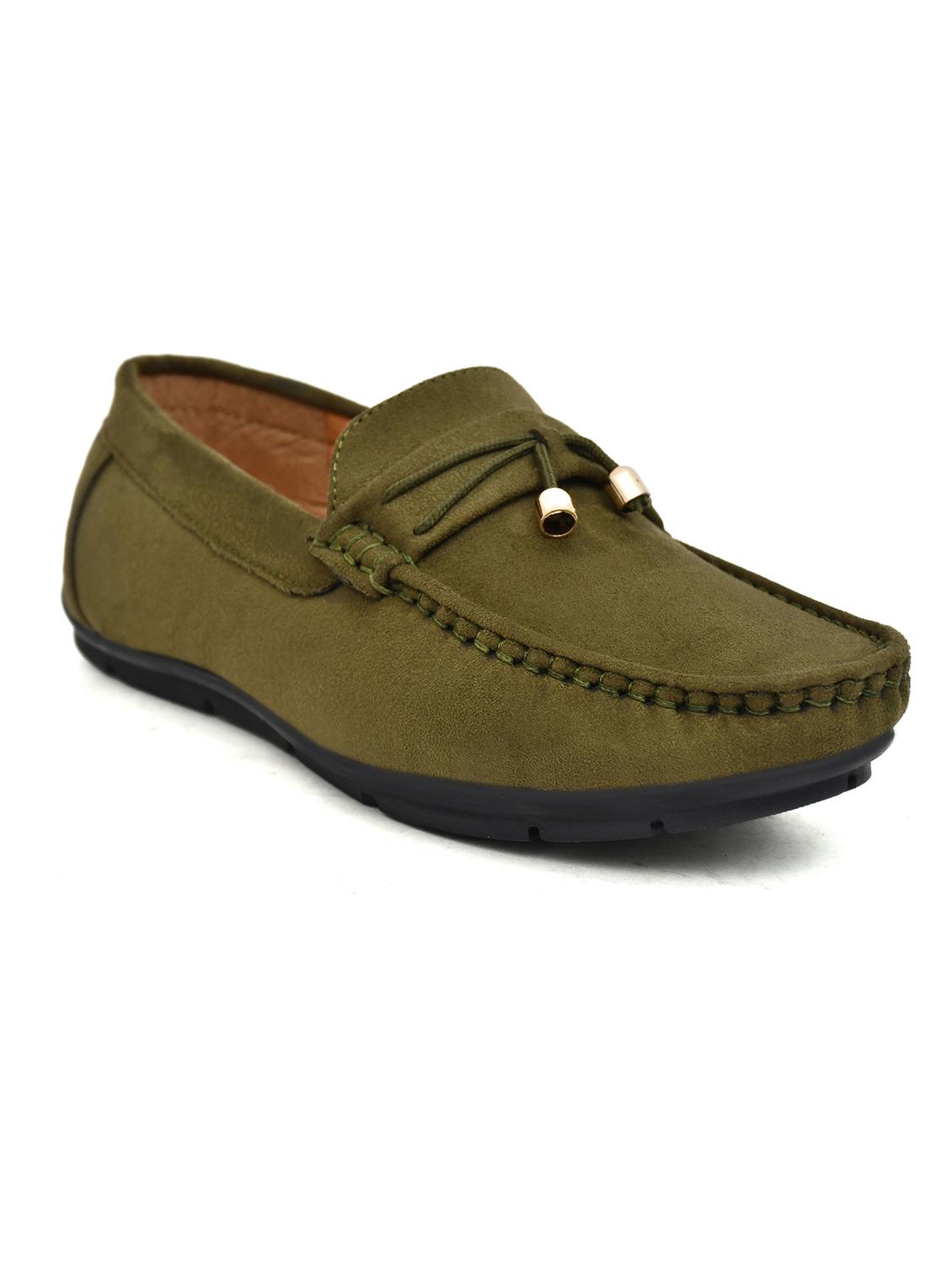 men solid olive suede slip on loafer - 20427421 - Standard Image - 1