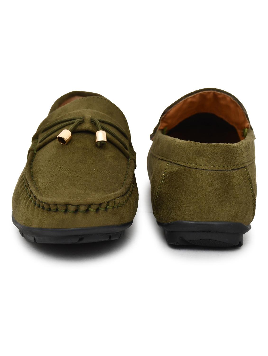 men solid olive suede slip on loafer - 20427421 - Standard Image - 4