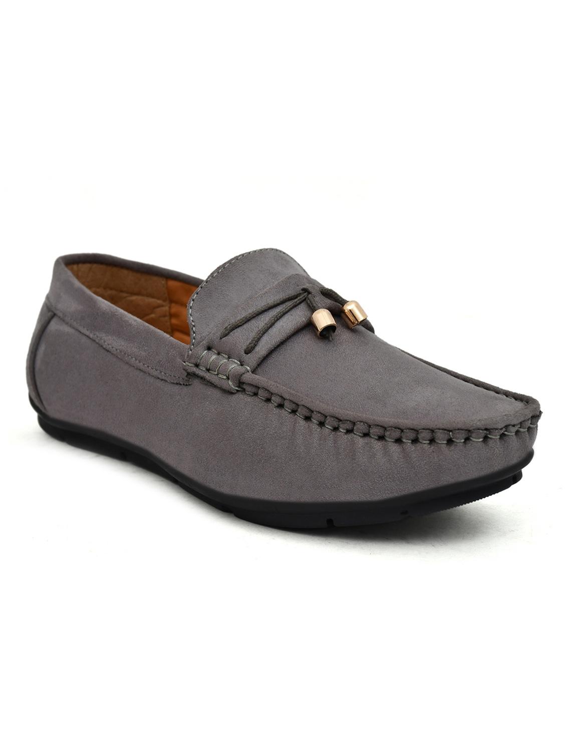 men solid grey suede slip on loafer - 20427424 - Standard Image - 1