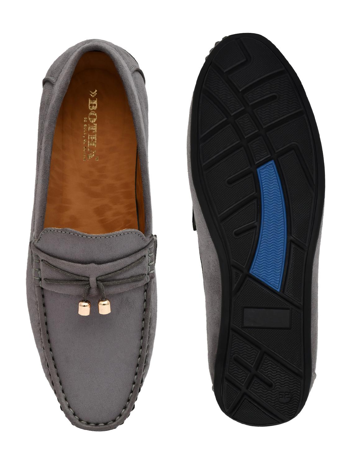 men solid grey suede slip on loafer - 20427424 - Standard Image - 4