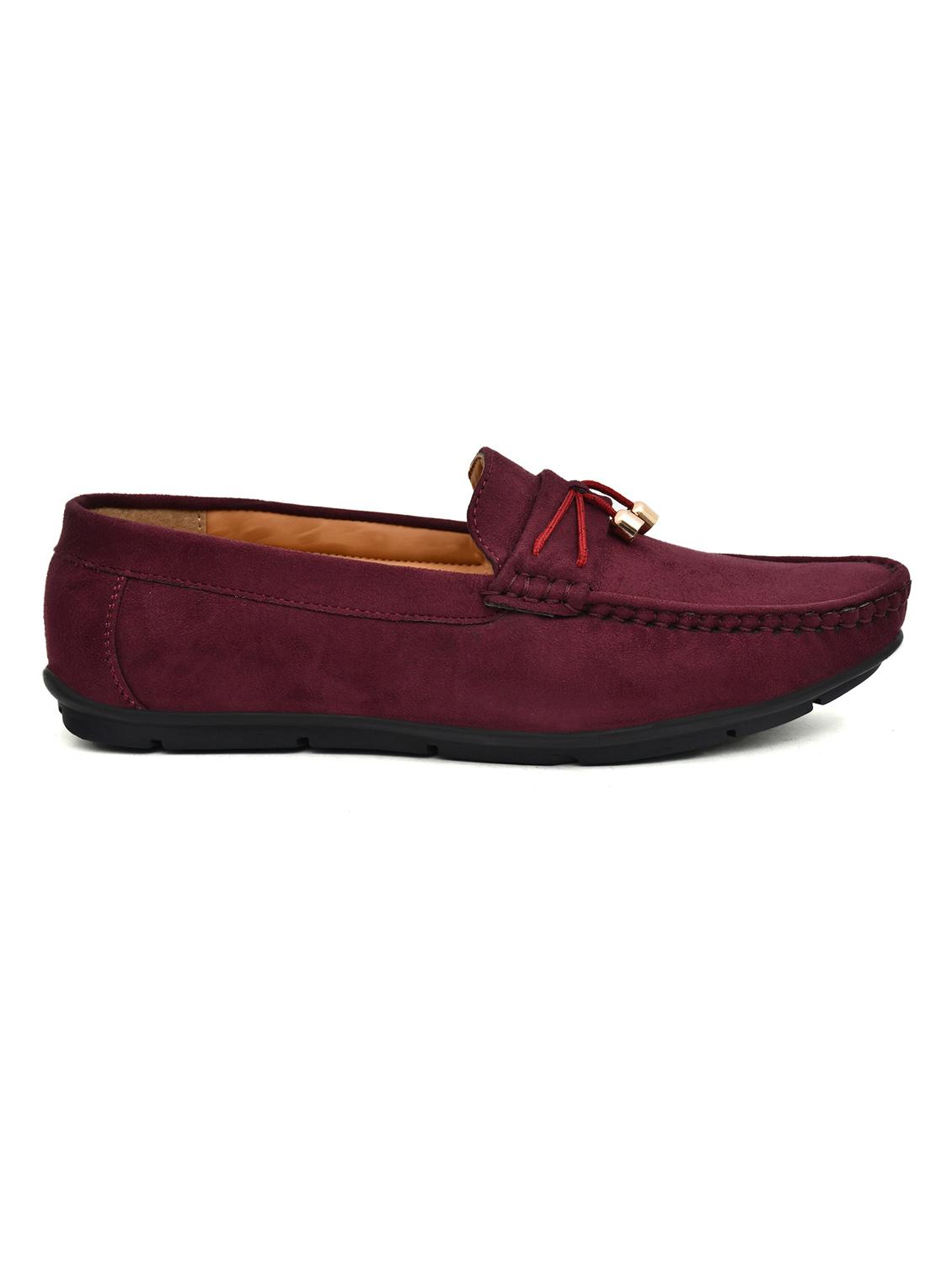 men solid burgundy suede slip on loafer - 20427426 - Standard Image - 1