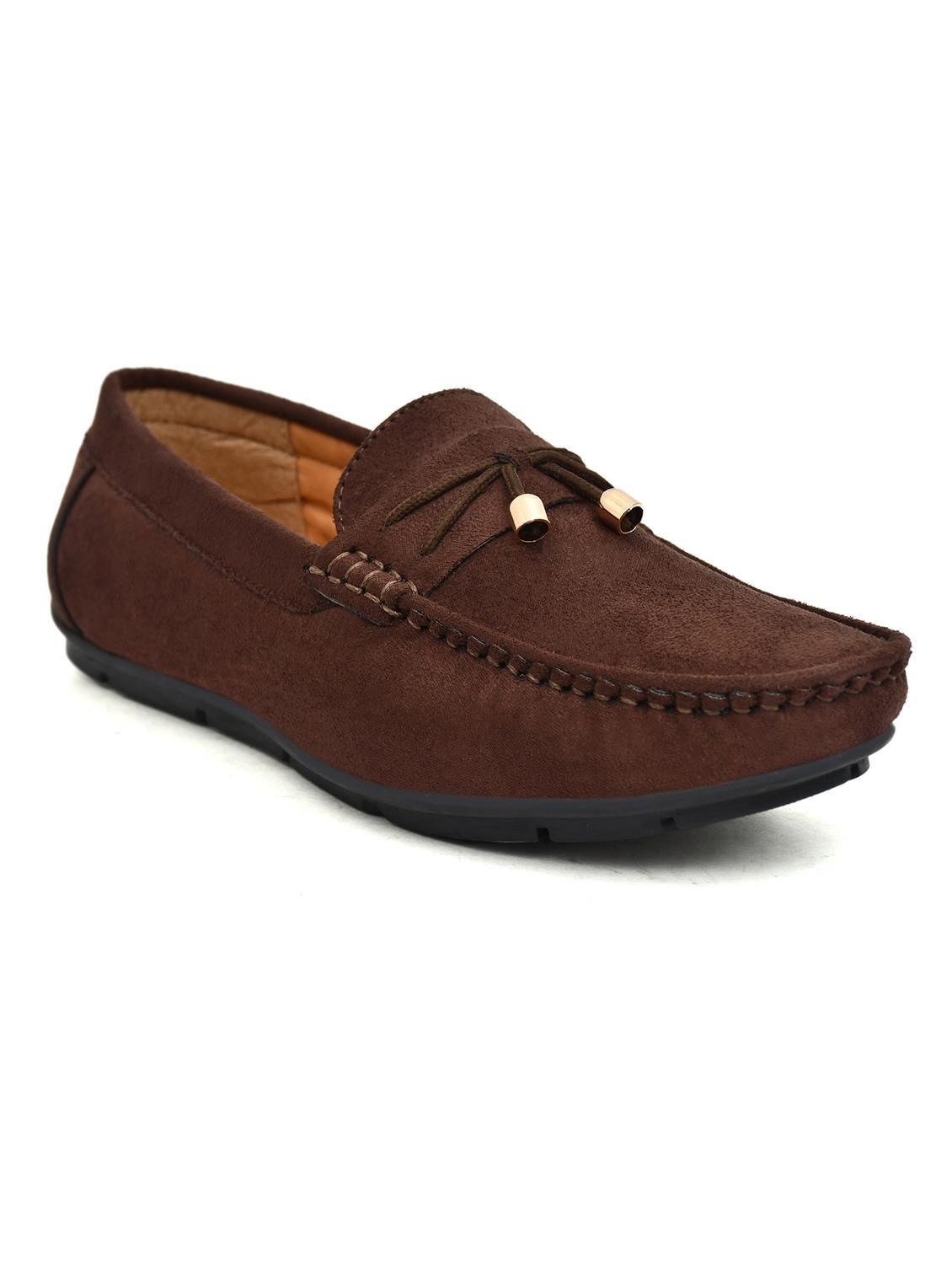 men solid brown suede slip on loafer - 20427427 - Standard Image - 1