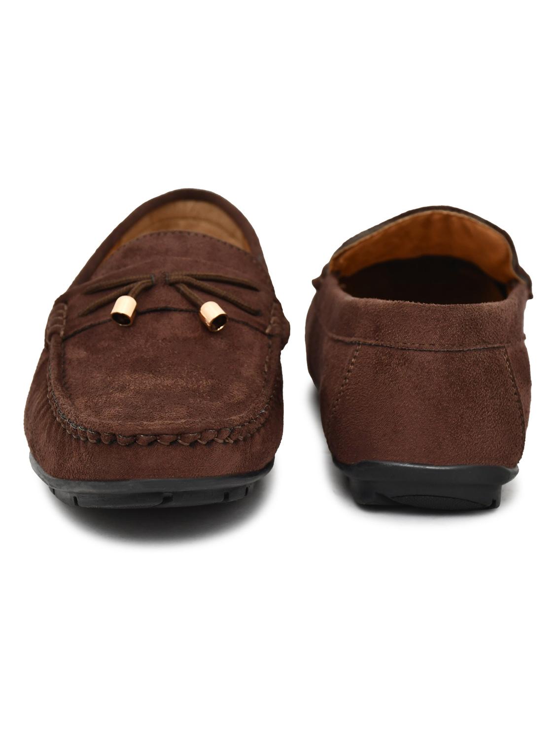 men solid brown suede slip on loafer - 20427428 - Standard Image - 4