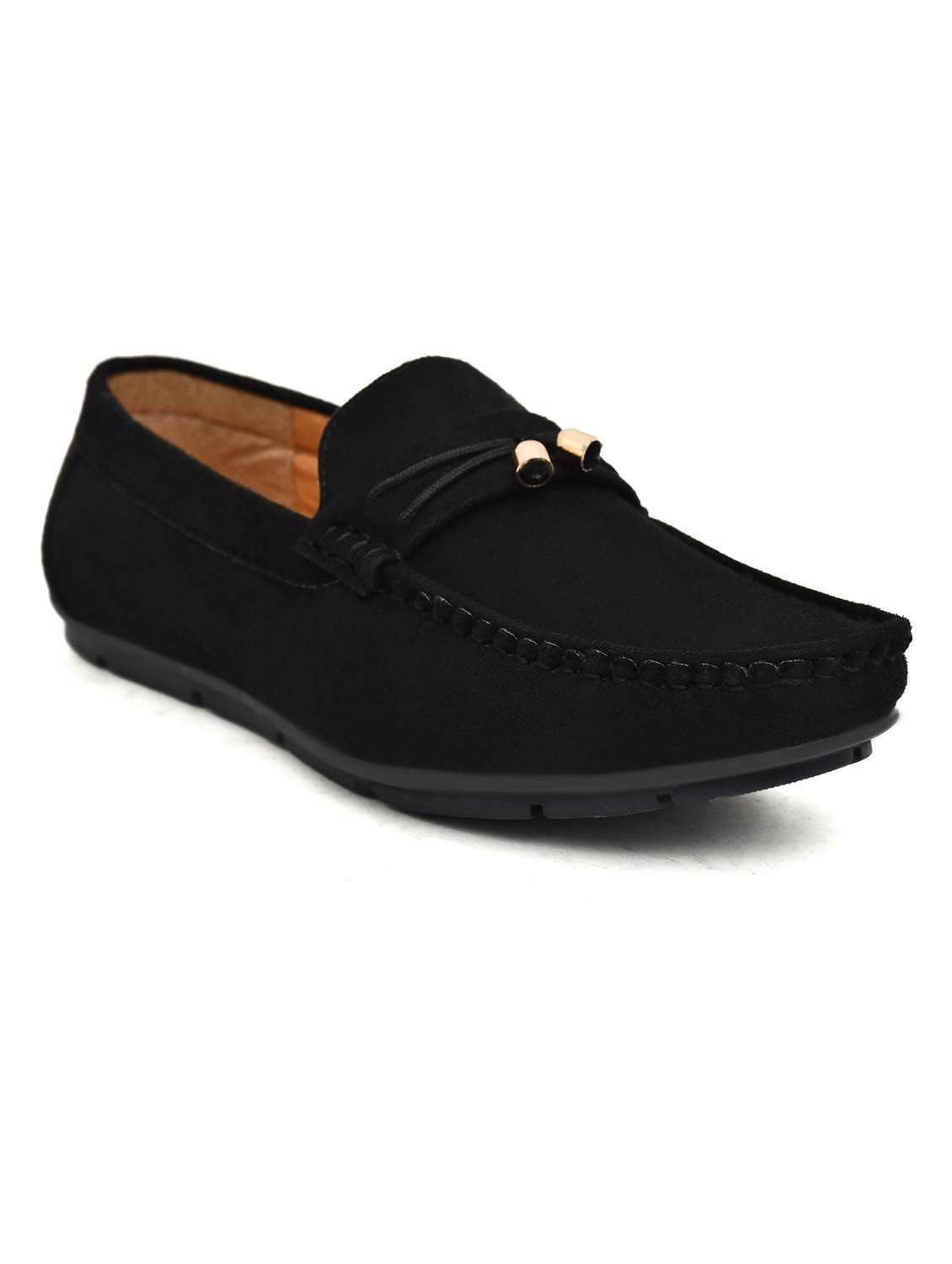 men solid black suede slip on loafer - 20427430 -  Standard Image - 1
