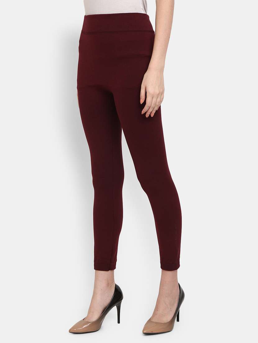 maroon solid cotton legging - 20428210 -  Standard Image - 1