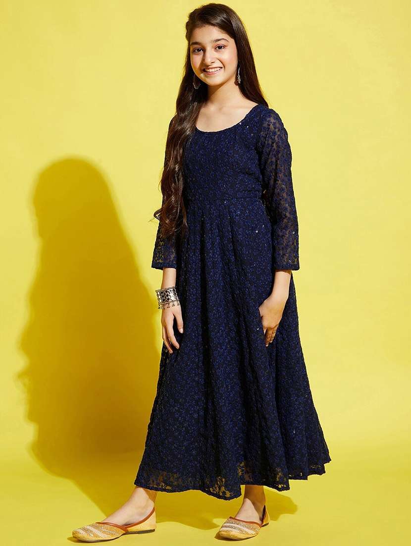 blue embroidered georgette party gown - 20428229 -  Standard Image - 1