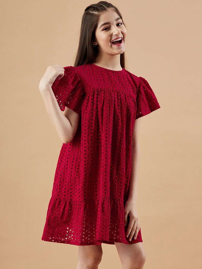 girls round neck short sleeves frock