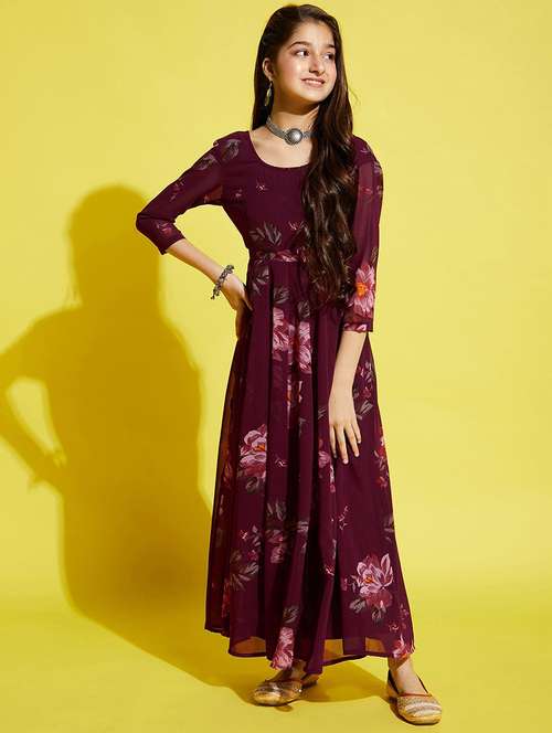girls floral print georgette party gown - 20428253 - Standard Image - 0