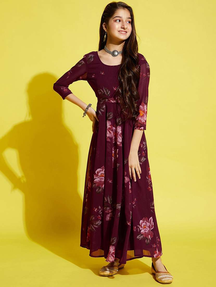 girls floral print georgette party gown - 20428253 - Zoom Image - 0