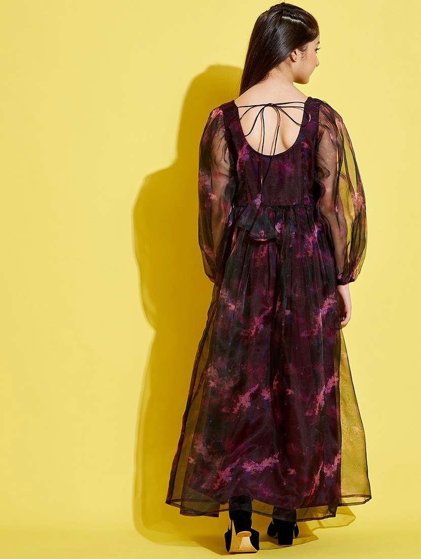 girls printed long party gown - 20428261 -  Standard Image - 4